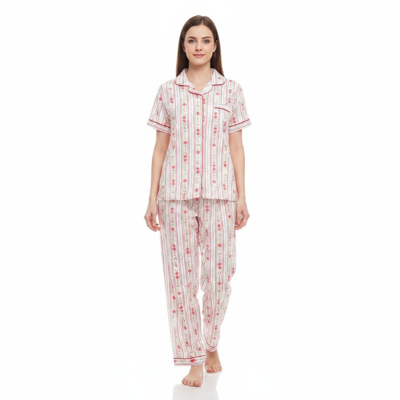 JOANNA 2-Piece Pajama Set Short Sleeve Top and Long Pants Soft Printed Sleepwear for Women - Image 1