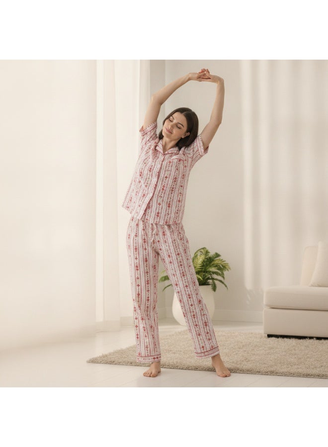 JOANNA 2-Piece Pajama Set Short Sleeve Top and Long Pants Soft Printed Sleepwear for Women - Image 4