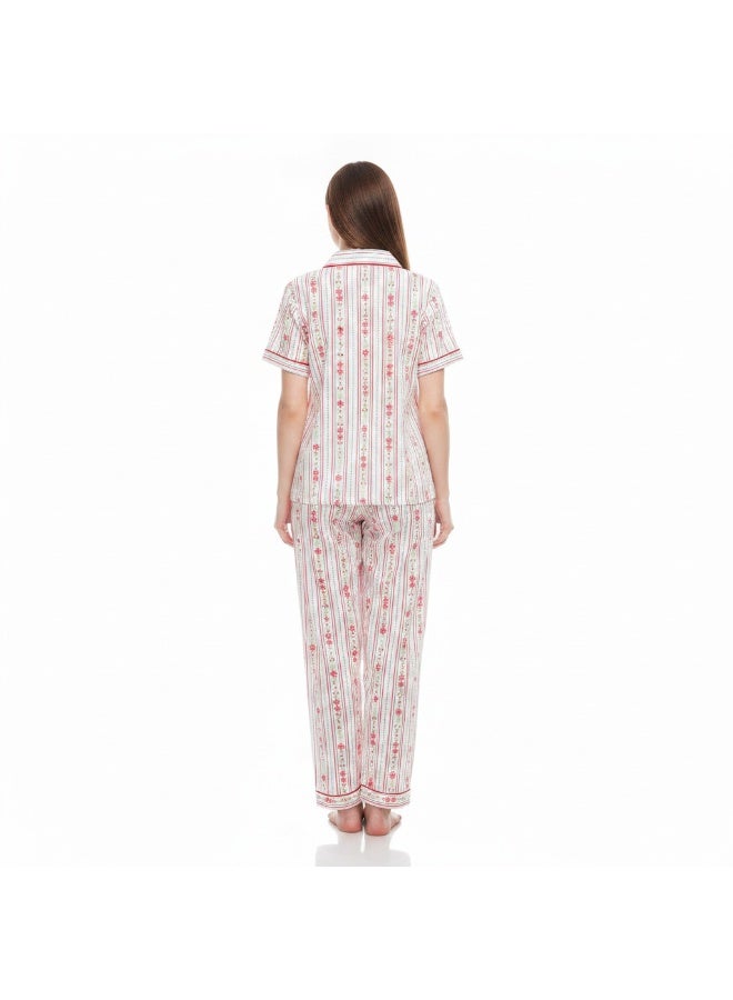 JOANNA 2-Piece Pajama Set Short Sleeve Top and Long Pants Soft Printed Sleepwear for Women - Image 2