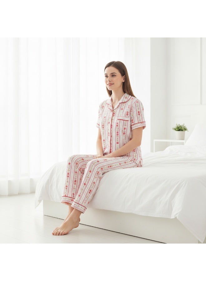 JOANNA 2-Piece Pajama Set Short Sleeve Top and Long Pants Soft Printed Sleepwear for Women - Image 5