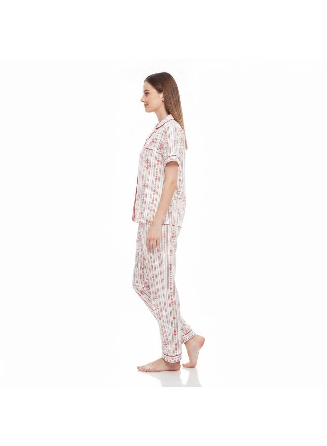 JOANNA 2-Piece Pajama Set Short Sleeve Top and Long Pants Soft Printed Sleepwear for Women - Image 3