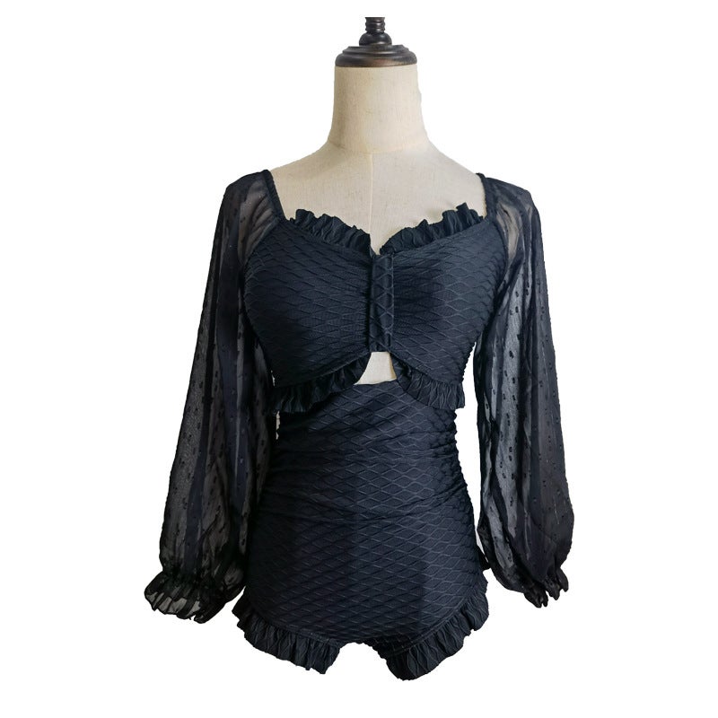 2026 New Women''s Summer Lace One-Piece Swimsuit, Slimming, Tummy-Covering, Long-Sleeved, Conservative, Preppy Style, Hot Spring Swimwear - Image 5