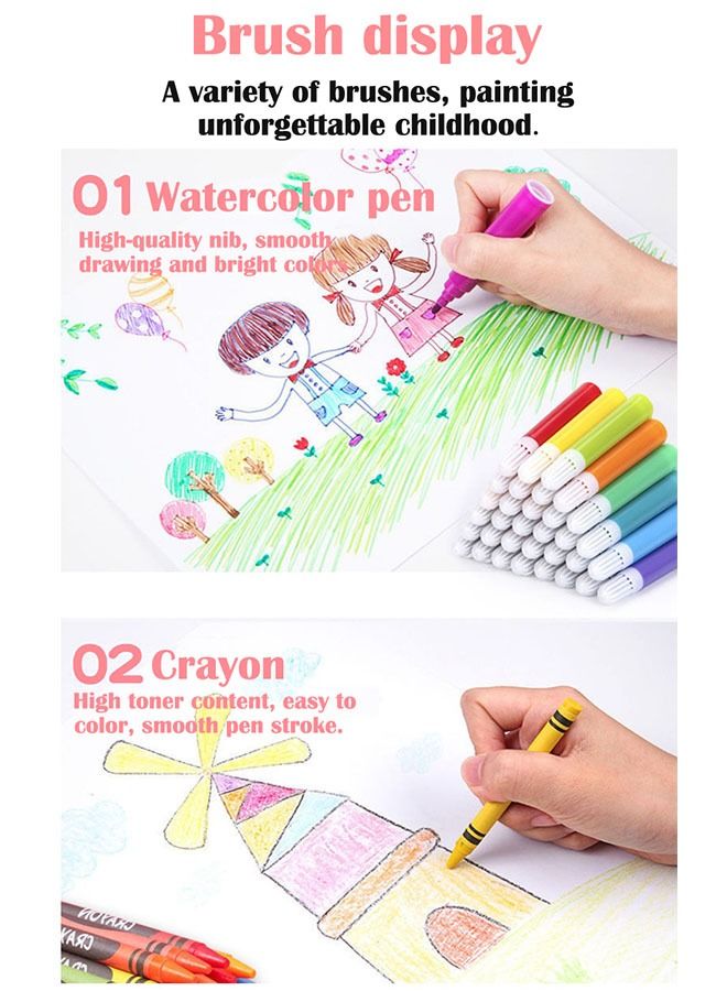 ZCM-HAPPY 208-Piece Children Drawing Set for Kids with Oil Pastels, Crayons, Colored Pencils, Markers, Folding Artboard - Image 5