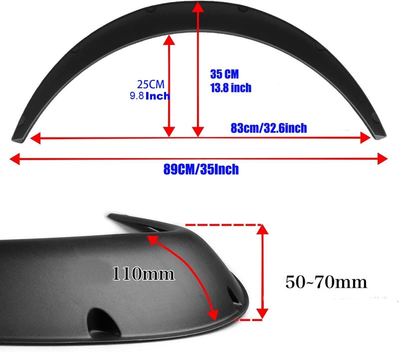 Aokzeeo 4Pcs 3.5"/90mm 4PCS Set Black Universal Car Wheel Fender Flares Durable Polyurethane Extra Wide Auto Car Body Kitâ€¦ - Image 2