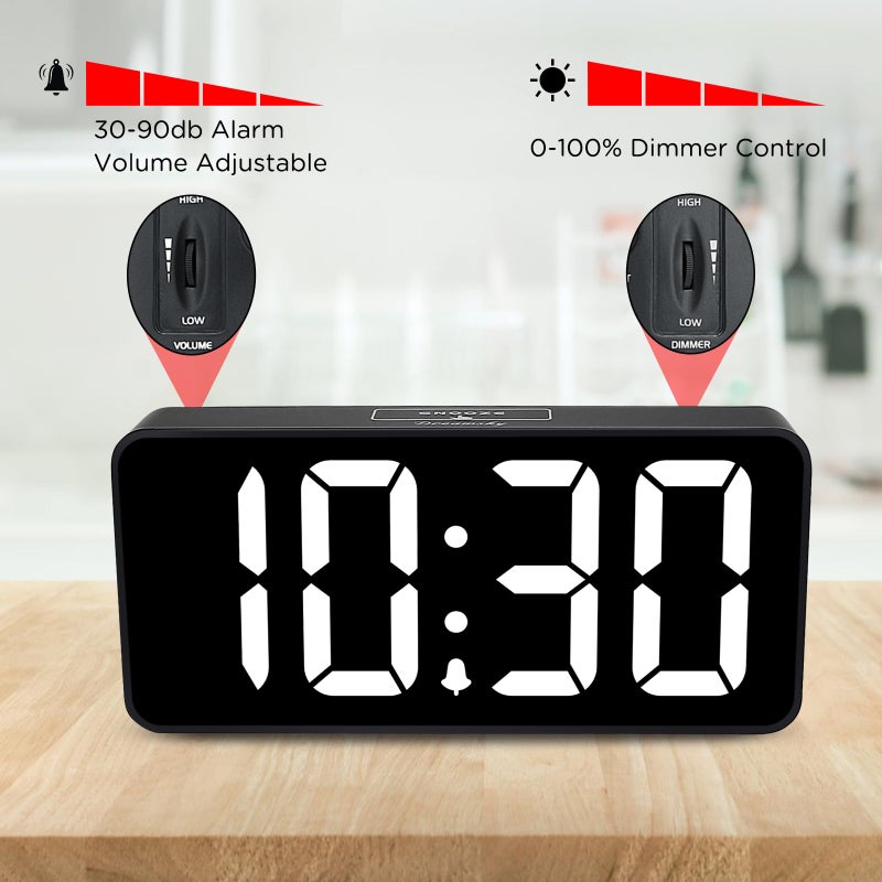 DreamSky Large Digital Alarm Clock Big Numbers for Seniors & Visually Impaired, 9 Inches Electric Clocks for Bedroom, Jumbo Display Fully Dimmable Brightness, USB Ports, Adjustable Alarm Volume - Image 4