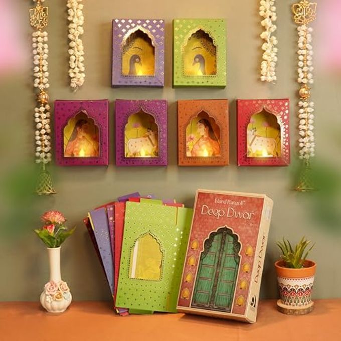 Island Rangoli Paper Deep Dwar (Pack of 12) with LED Candle, Jharokha Style Wall & Home Decor for Diwali Decoration, Festive Decor, Wall Decor - Image 4