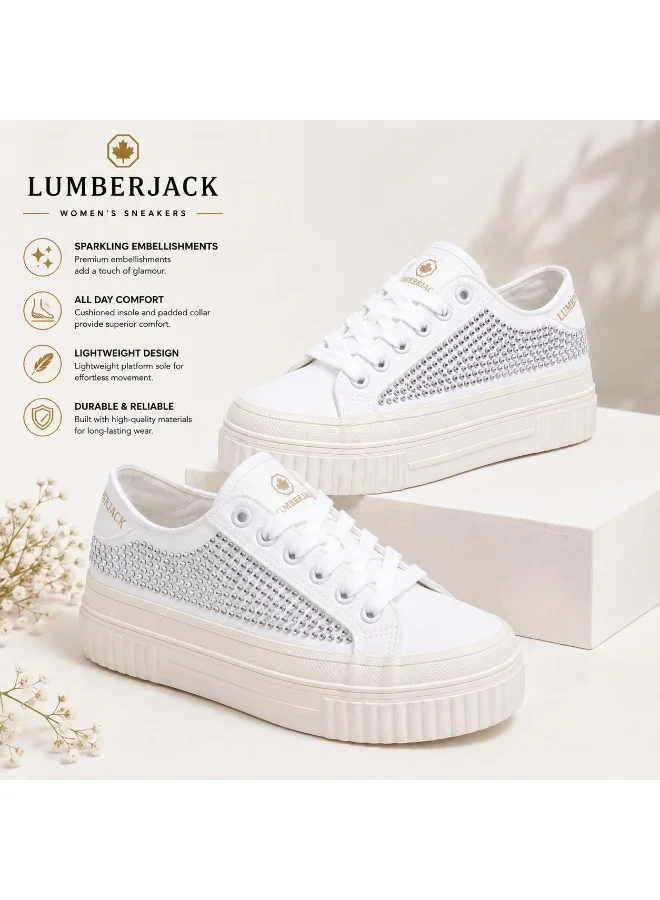 Lumberjack  Lumberjack Anya Women Sneakers White Denim Strass – Lightweight Breathable Casual Shoes for Women | Best Price UAE