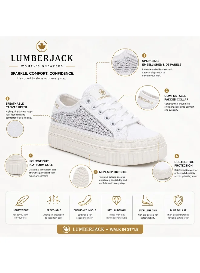 Lumberjack  Lumberjack Anya Women Sneakers White Denim Strass – Lightweight Breathable Casual Shoes for Women | Best Price UAE