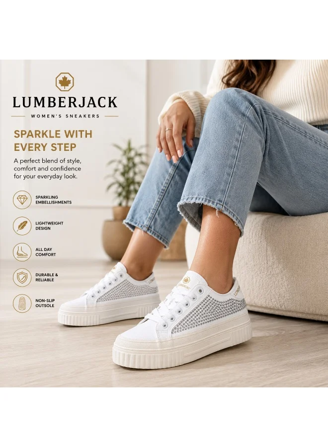 Lumberjack  Lumberjack Anya Women Sneakers White Denim Strass – Lightweight Breathable Casual Shoes for Women | Best Price UAE