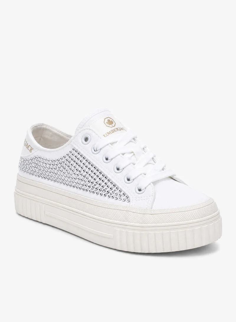 لامبرجاك Lumberjack Anya Women Sneakers White Denim Strass – Lightweight Breathable Casual Shoes