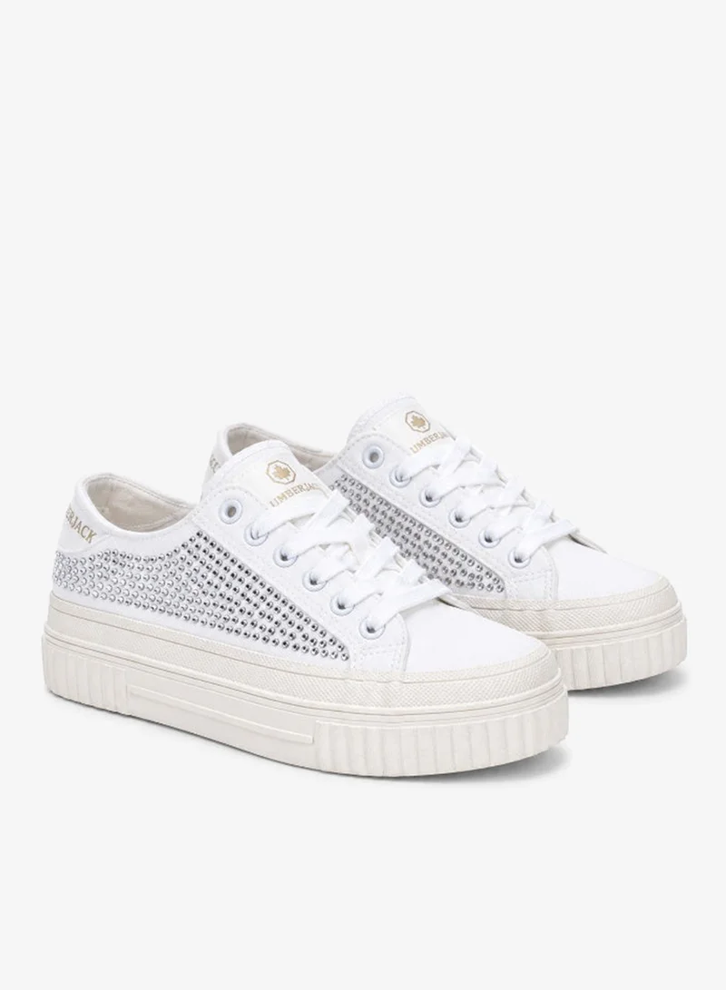 لامبرجاك Lumberjack Anya Women Sneakers White Denim Strass – Lightweight Breathable Casual Shoes