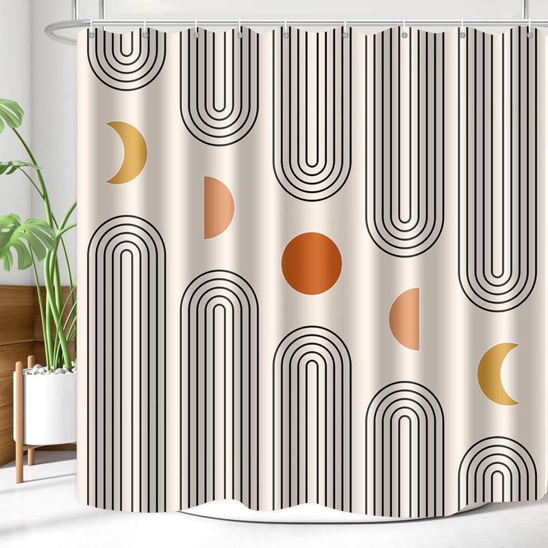 UYDOXCU Boho Shower Curtains for Bathroom Mid Century Minimalist Abstract Aesthetic Modern Bathroom Decor Curtain Machine Washable Waterproof Fabric with 12 Hooks (Beige Minimalist, 72" x 72") - Image 2
