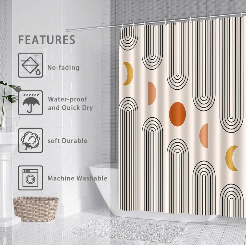 UYDOXCU Boho Shower Curtains for Bathroom Mid Century Minimalist Abstract Aesthetic Modern Bathroom Decor Curtain Machine Washable Waterproof Fabric with 12 Hooks (Beige Minimalist, 72" x 72") - Image 4