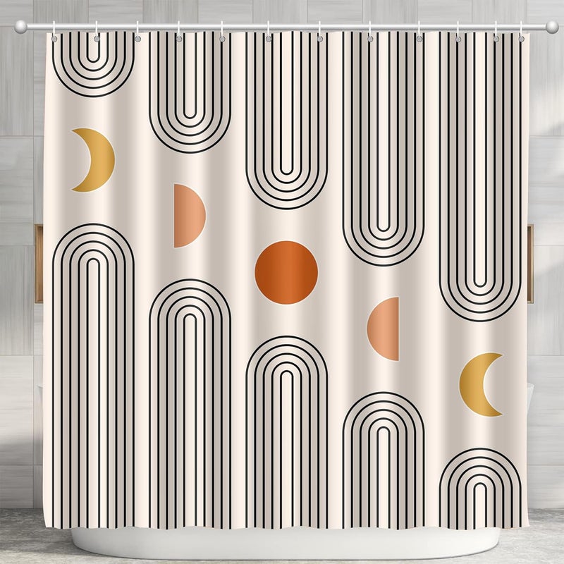 UYDOXCU Boho Shower Curtains for Bathroom Mid Century Minimalist Abstract Aesthetic Modern Bathroom Decor Curtain Machine Washable Waterproof Fabric with 12 Hooks (Beige Minimalist, 72" x 72") - Image 1
