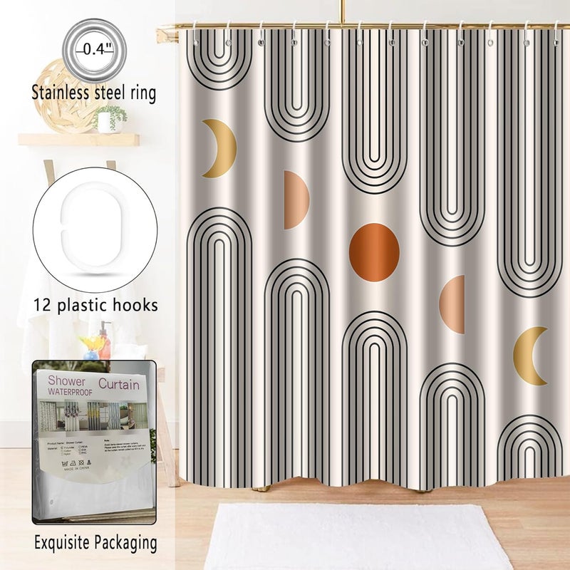 UYDOXCU Boho Shower Curtains for Bathroom Mid Century Minimalist Abstract Aesthetic Modern Bathroom Decor Curtain Machine Washable Waterproof Fabric with 12 Hooks (Beige Minimalist, 72" x 72") - Image 5