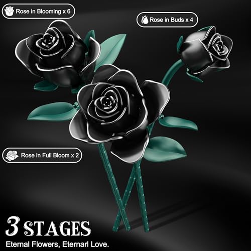 Ancesfun Black Rose Building Blocks Set for Kids 634PCS Flower Bouquet Brick Toy Romantic Gift for Girls Women Valentines Day Birthday Mothers Day Halloween DIY Artificial Plant for Home Decor - Image 5