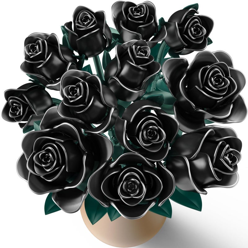 Ancesfun Black Rose Building Blocks Set for Kids 634PCS Flower Bouquet Brick Toy Romantic Gift for Girls Women Valentines Day Birthday Mothers Day Halloween DIY Artificial Plant for Home Decor - Image 3