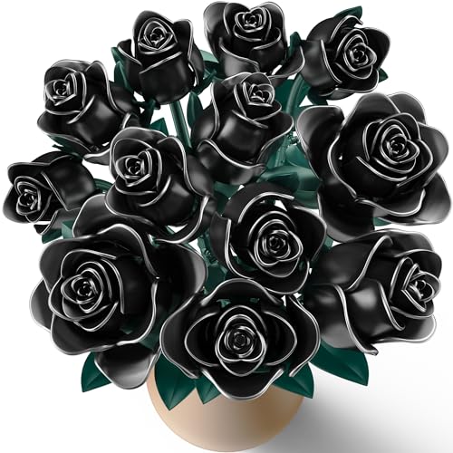 Ancesfun Black Rose Building Blocks Set for Kids 634PCS Flower Bouquet Brick Toy Romantic Gift for Girls Women Valentines Day Birthday Mothers Day Halloween DIY Artificial Plant for Home Decor - Image 1