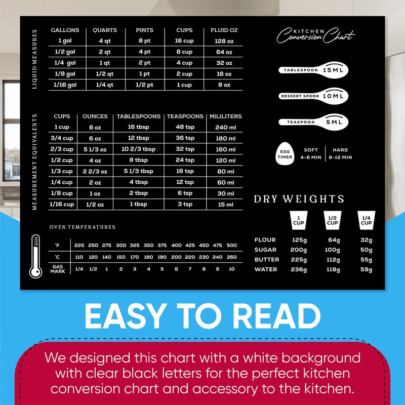Sunsella Magnetic Kitchen Conversion Chart | 8.5" x 11" Fridge Magnet for Measuring Liquid Temperature Weight | Imperial Metric & Standard Measurements | Cooking Baking Recipe Accessories for Cooks and Chefs - Image 5