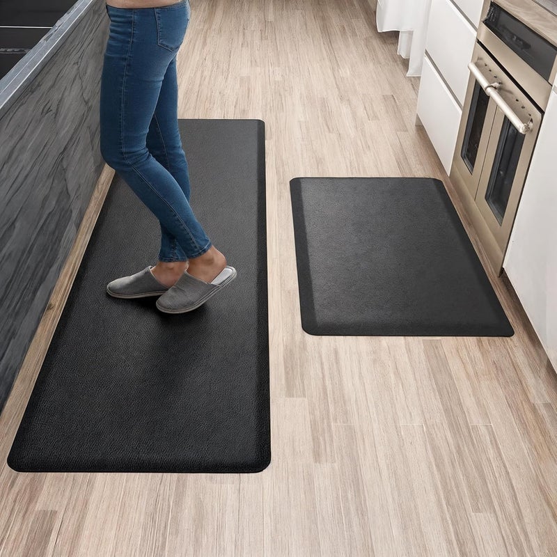 More Decor Anti Fatigue Kitchen Mats for Floor | Padded Kitchen Rugs | Non Slip, Cushioned Standing Desk Mat | Waterproof Floor Mat | 17.3" x 28" x 0.47" & 17.3" x 59" x 0.47", Black, 2-Pack | More Décor - Image 1