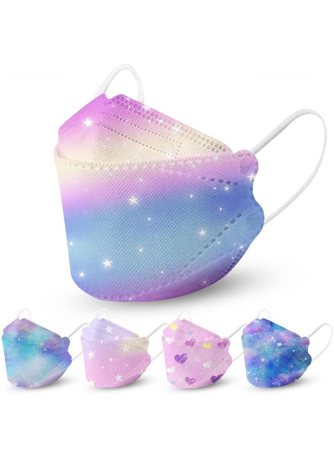 NiHealth - NiHealth 50PCS Disposable KF94 Face Masks for Kids, Tomorotec Cute Heart Children's Fish Shape Disposable Face Masks Tie-Dye Variety Face Masks (5 Starry Sky Designs) - Image 1