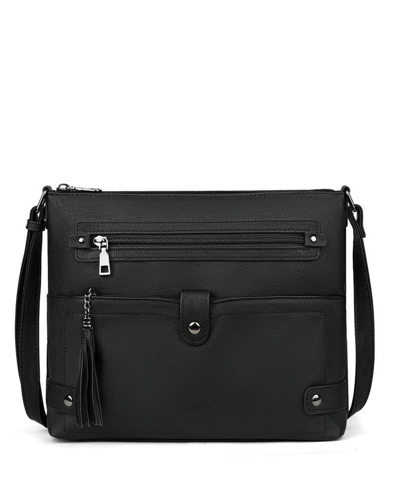 FADEON Large Crossbody Purses for Women Crossbody Bag Designer Leather Cross Body Purses Multi Pocket Shoulder Bag