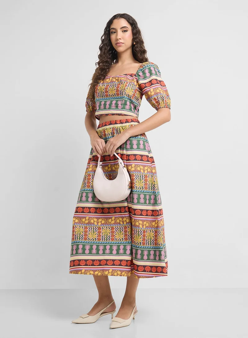فيرو مودا Printed High Waist Skirt