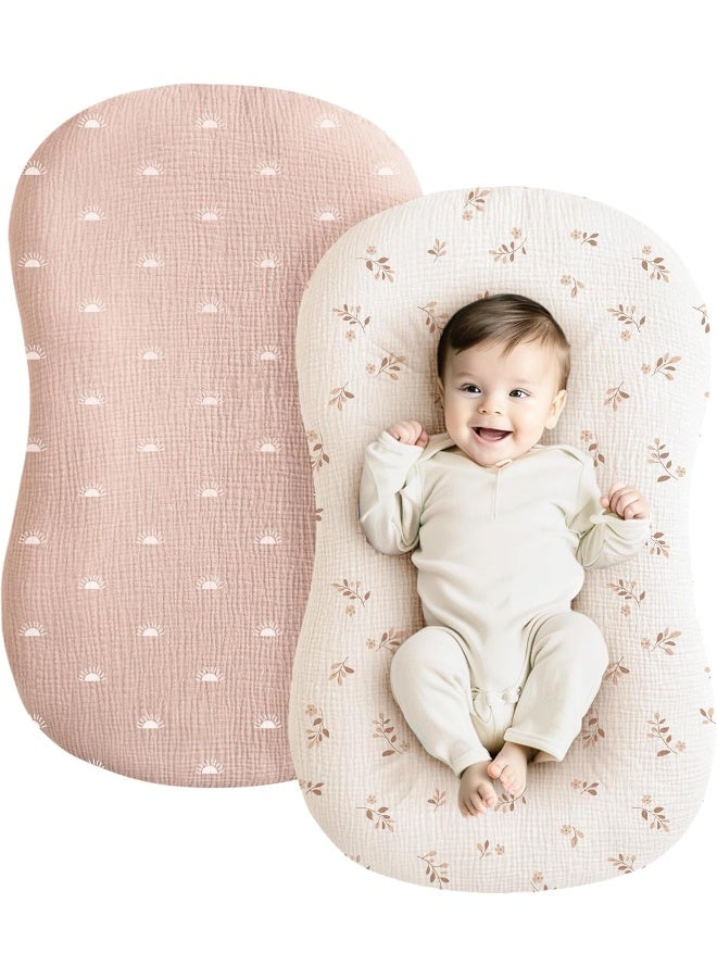 Konssy Muslin Baby Lounger Cover 2 Pack, 100% Cotton Newborn Lounger Cover, Soft and Breathable Baby Nest Slipcover for Boys Girls - Image 1