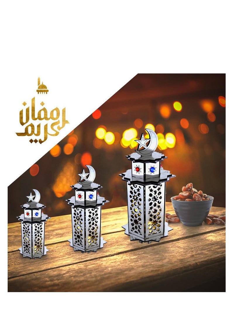 فانوس رمضان طقم من 3 - فضي