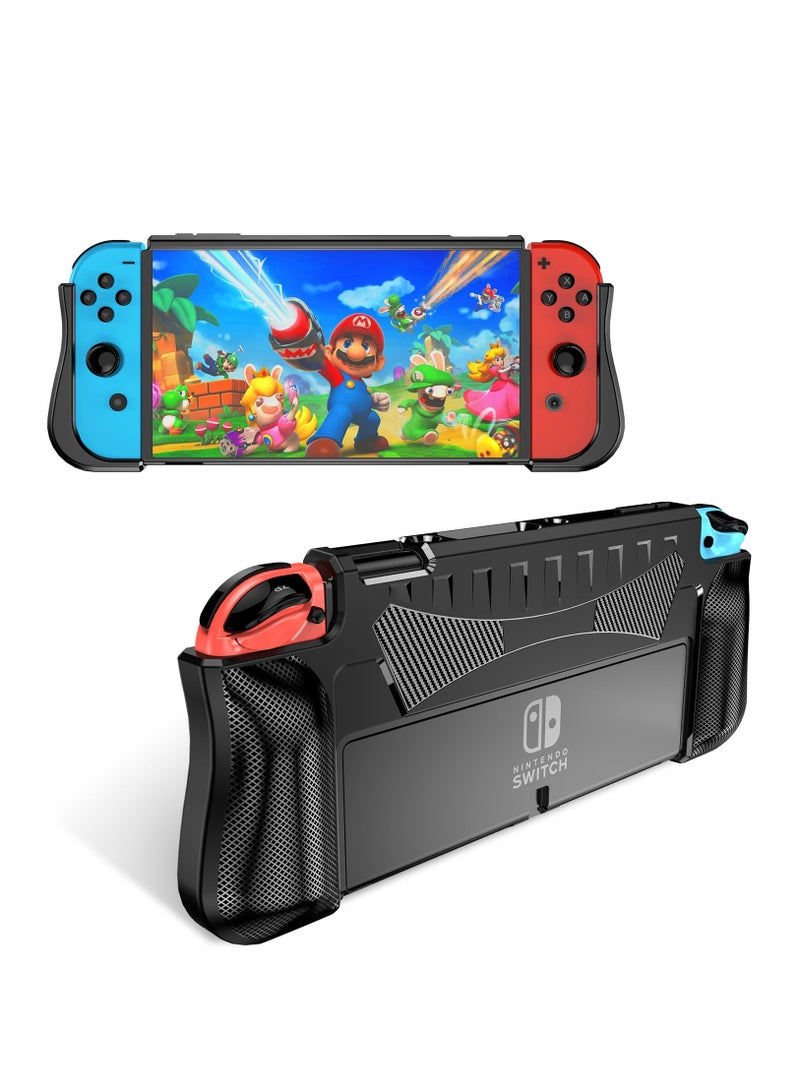 Case For Nintendo Switch OLED 2021 TPU Grip Protective Case Accessories Compatible with Dockable Nintendo Switch OLED 7 Inch and Joy-Con Controller (Black) - Image 1
