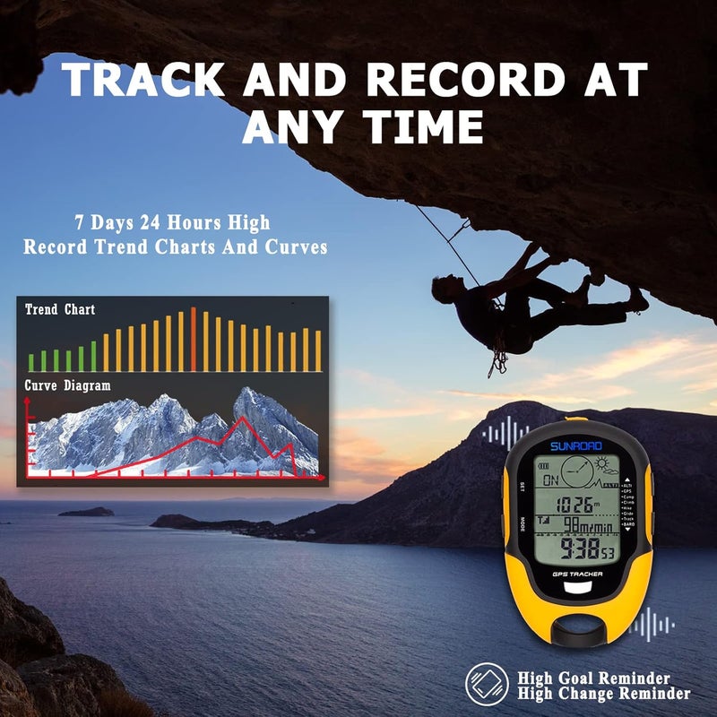 SUNROAD Altimeter GPS Digital Waterproof Outdoor Altitude Pre-Warning Remind Compass Stopwatch Sports -Barometer Weather Forcast Pedometer - Image 3