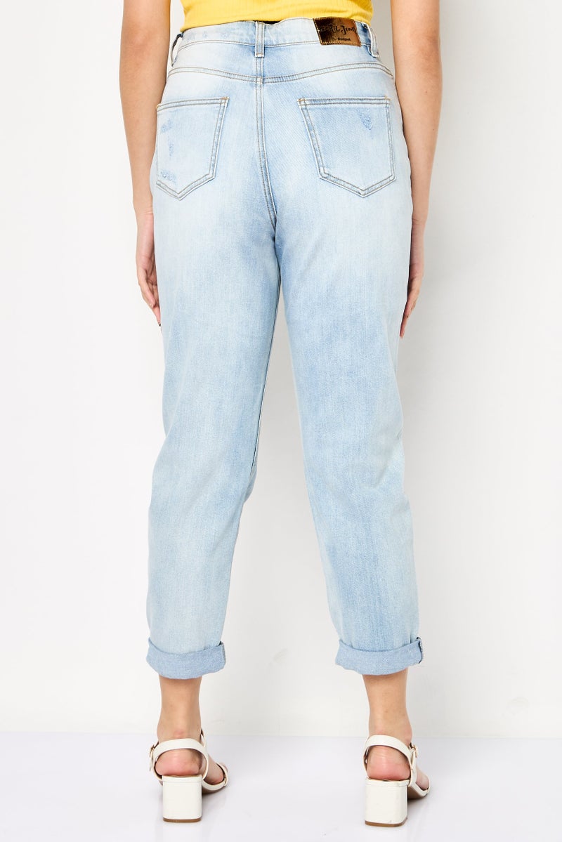 DESIGUAL Women Regular Fit Embroidered Stretchable Denim, Light Blue - Image 4