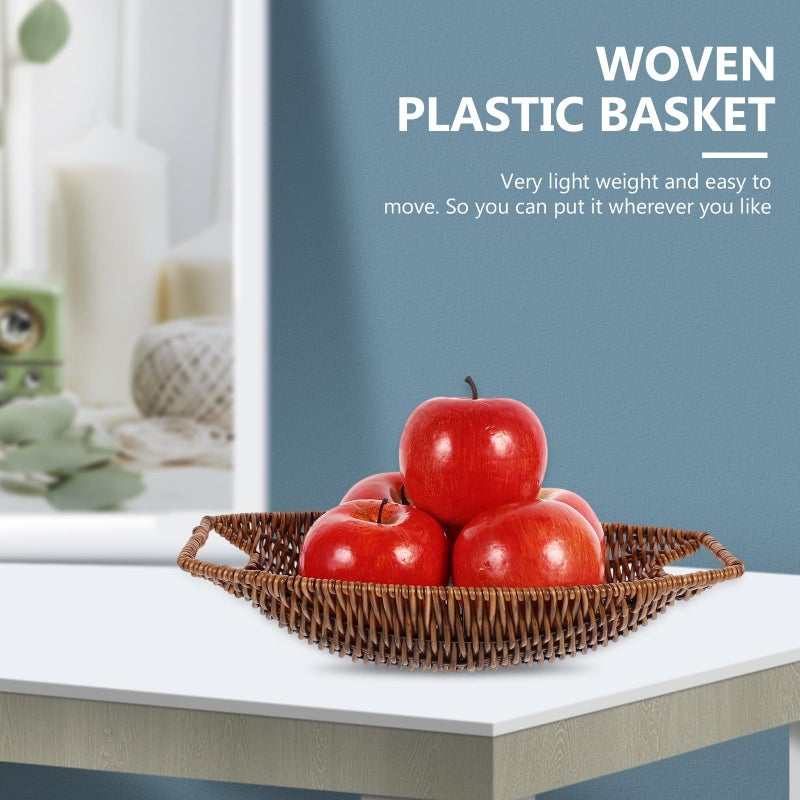 Large Deep Woven Plastic Storage Basket with Double Handles Brown Vintage Style - Image 5