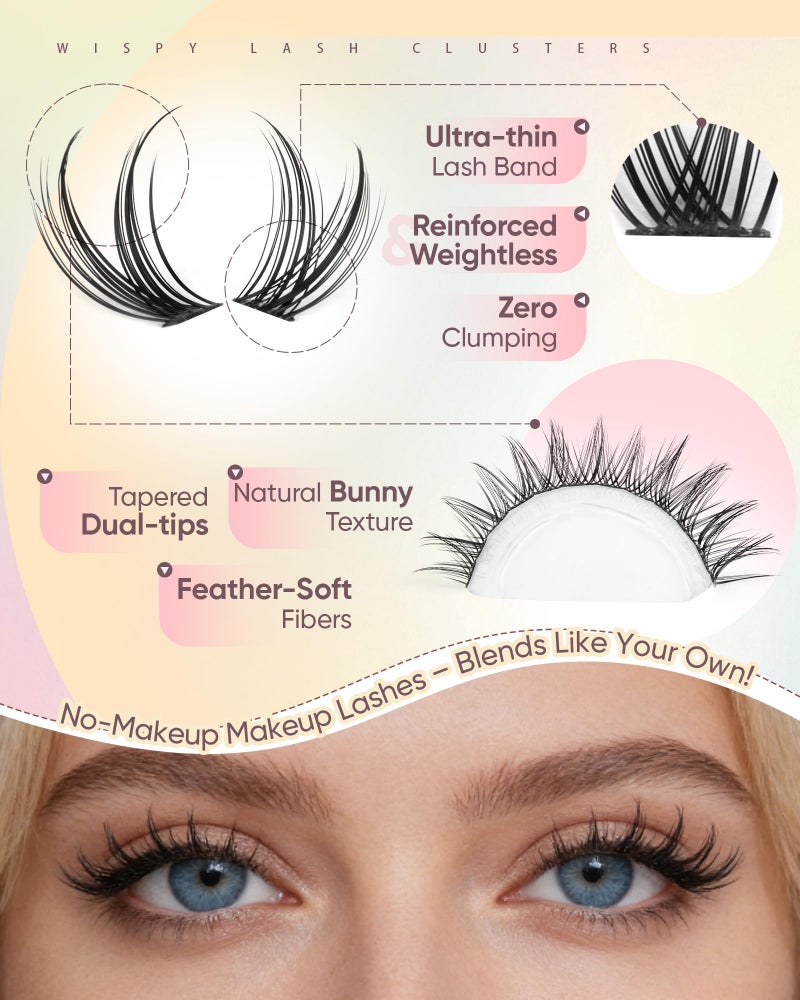 zenotti Natural Lash Clusters Wispy Eyelash Clusters Short Manga Cluster Eyelash Extensions 10-12-14MM C-Curly Fairy Individual Lashes Cluster Bunny Lash Extensions 120PCS by zenotti - Image 5