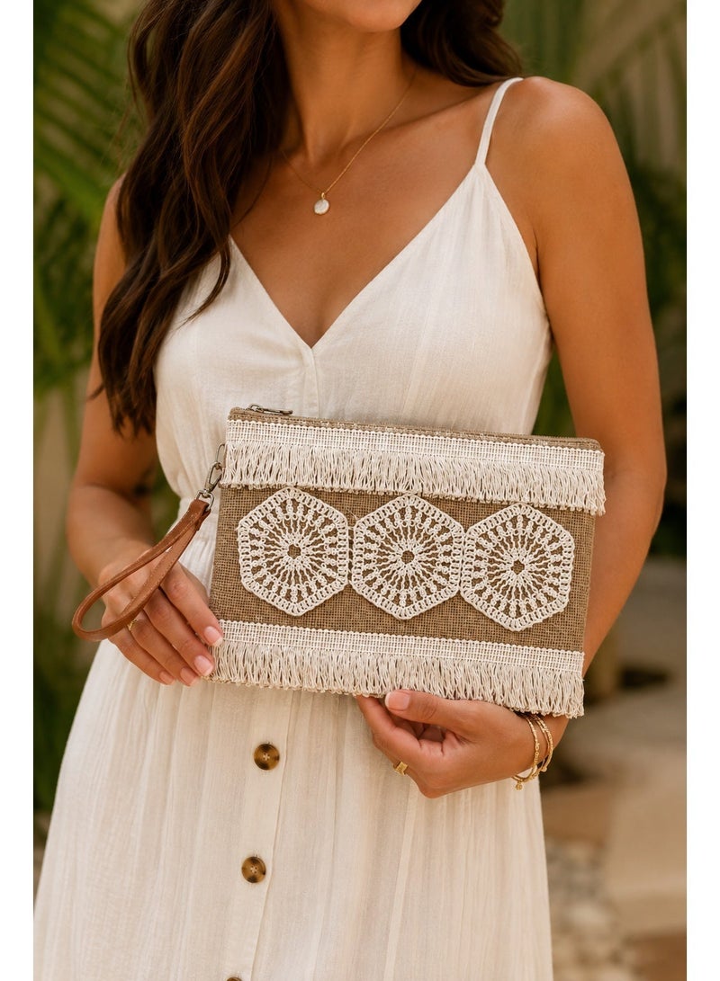 LIFESTYLISH Handbags clutch Decorated with crochet ZT-4 - Beige - Image 2