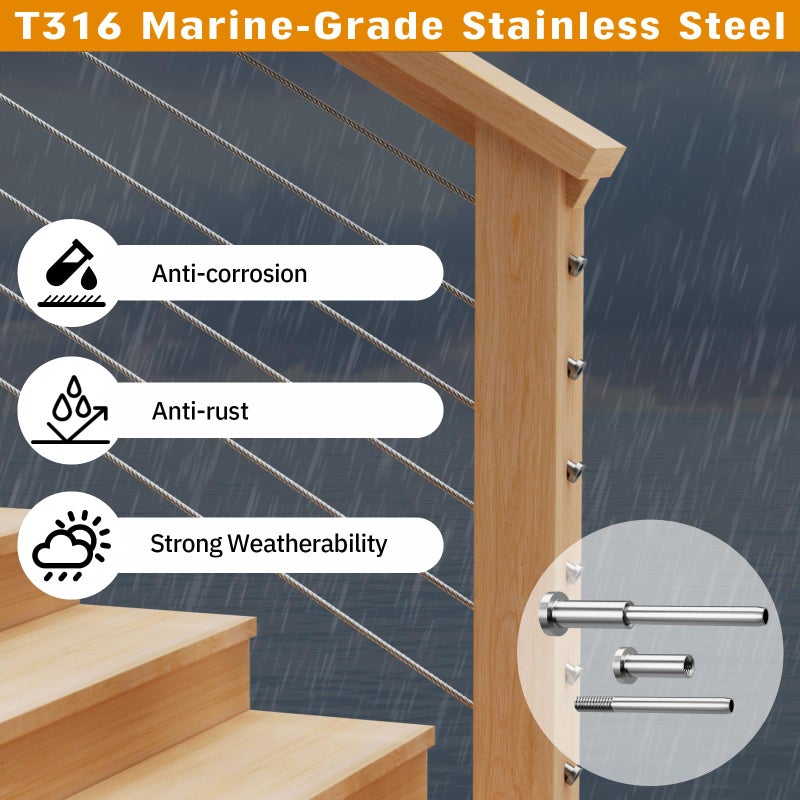 CELYND Invisible Cable Railing Kit - 20 Pack 1/8" T316 Stainless Steel Invisible Receiver Swage Stud End for 2"x2" Wood Metal Post - Deck Cable Railing Hardware - Image 4