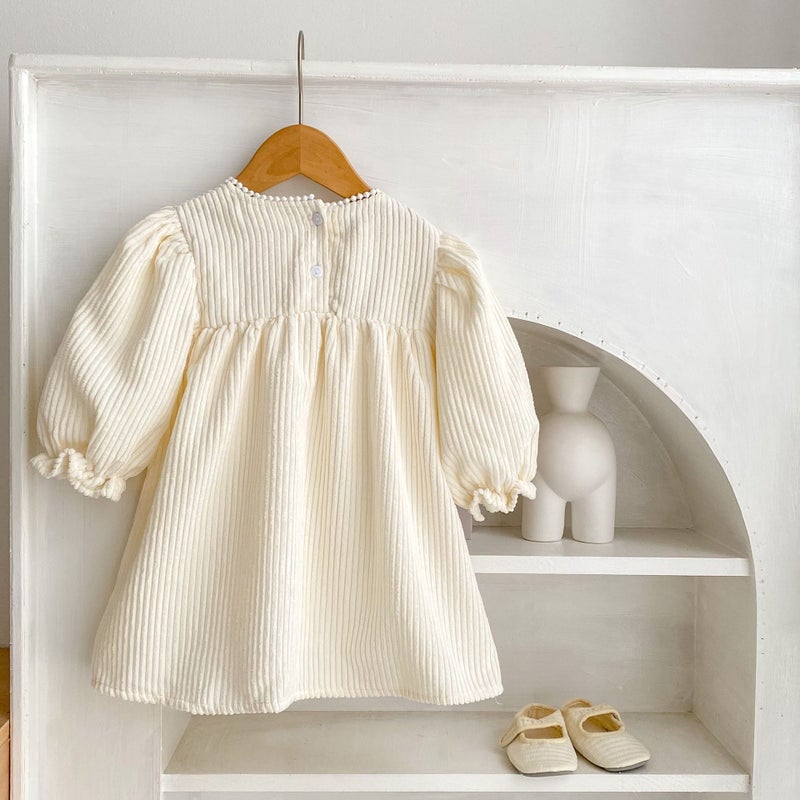 Ins2025 Spring Clothing Infants And Young Kidsren Baby Girl Embroidered Lace Collar Bubble Long-Sleeved Pit Striped Lady Long Skirt - Image 3