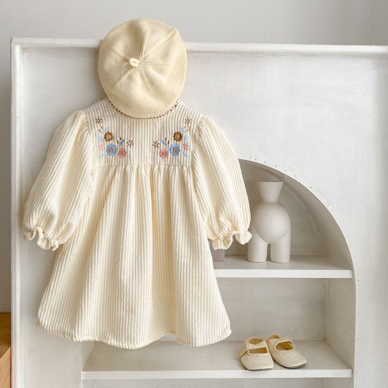 Ins2025 Spring Clothing Infants And Young Kidsren Baby Girl Embroidered Lace Collar Bubble Long-Sleeved Pit Striped Lady Long Skirt - Image 2