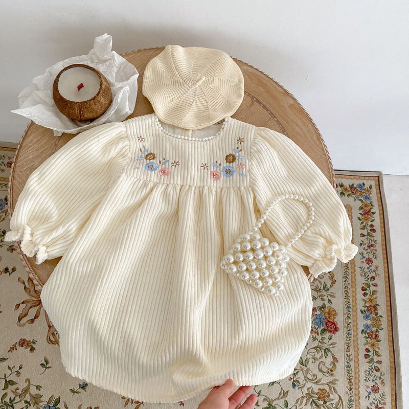Ins2025 Spring Clothing Infants And Young Kidsren Baby Girl Embroidered Lace Collar Bubble Long-Sleeved Pit Striped Lady Long Skirt - Image 5