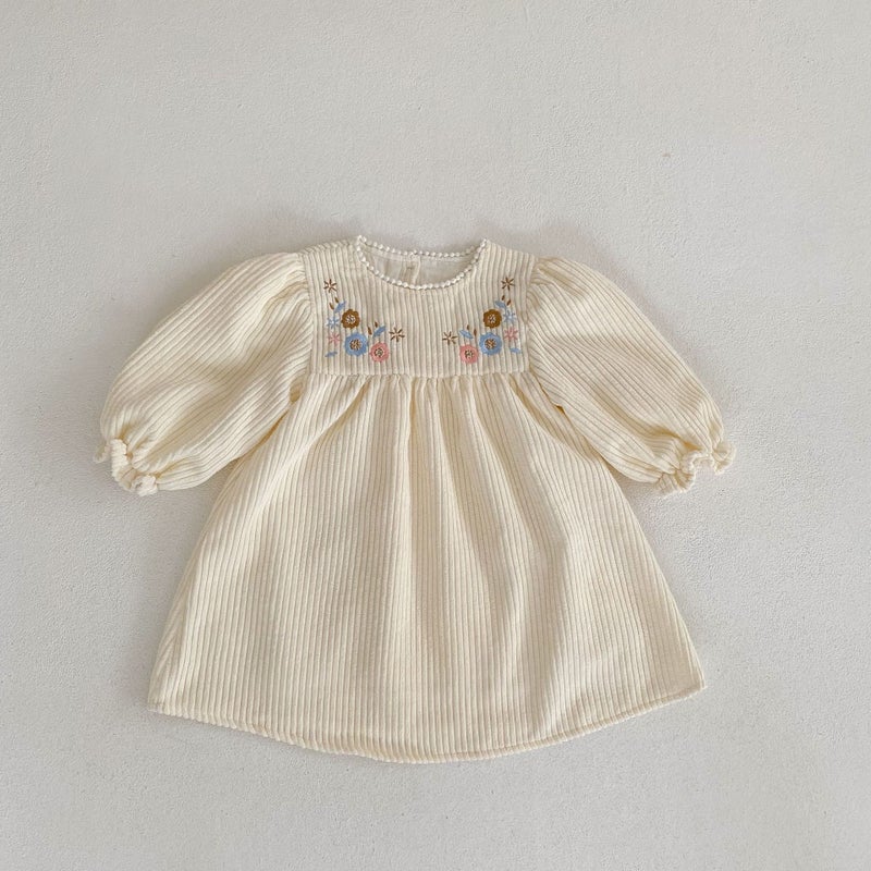 Ins2025 Spring Clothing Infants And Young Kidsren Baby Girl Embroidered Lace Collar Bubble Long-Sleeved Pit Striped Lady Long Skirt - Image 1