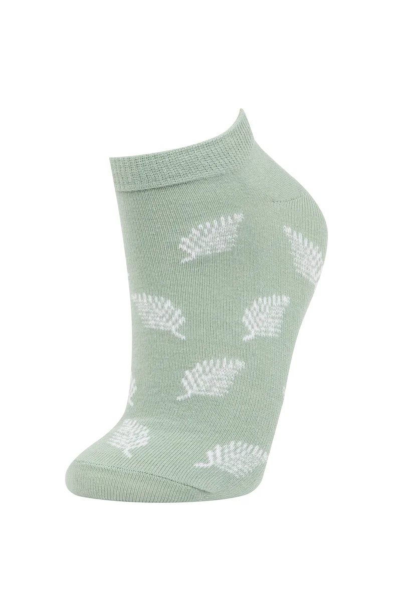 ديفاكتو Woman Leaf Printed 3 Piece Cotton Bootie Socks