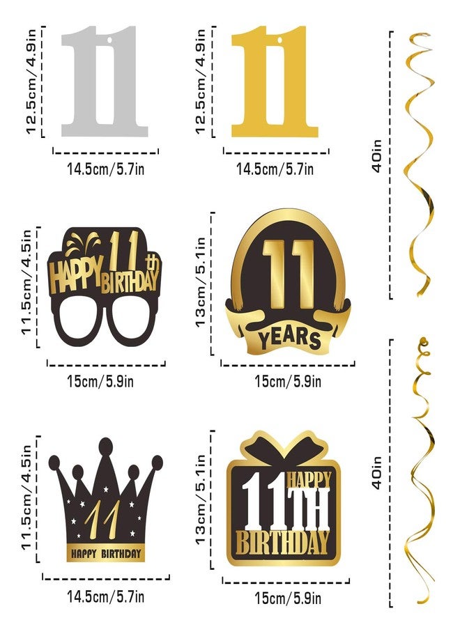 LINGTEER Happy 11th Birthday Decorations Set - 12Pcs Black & Gold Swirls Streamer with Happy Birthday Bunting Banner,Cheers to Eleven Years Old Bday Party Decorations Gift Sign. - Image 4