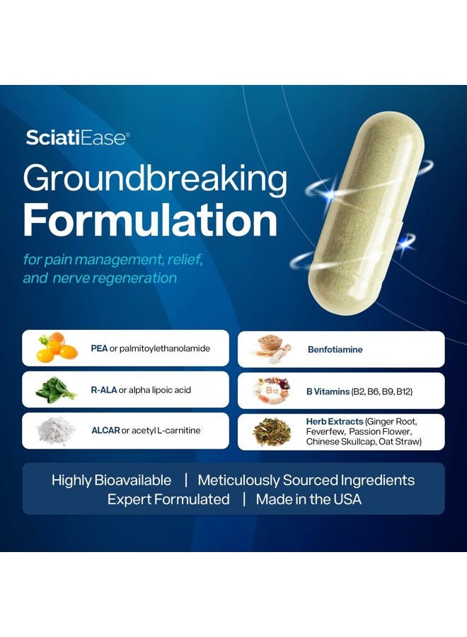 SciatiEase مكمل دعم صحة العصب الوركي - تركيبة دعم الأعصاب مع ألفا بالم، بازلاء، مركب فيتامين ب، حمض ألفا ليبويك 300 ملغ - 120 كبسولة - Image 4