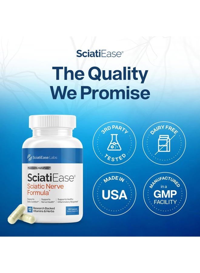 SciatiEase مكمل دعم صحة العصب الوركي - تركيبة دعم الأعصاب مع ألفا بالم، بازلاء، مركب فيتامين ب، حمض ألفا ليبويك 300 ملغ - 120 كبسولة - Image 5
