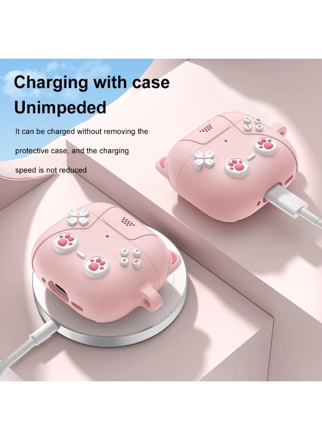 AGYAONE For AirPods 4 Headphone Case - Cat Ear Shape Headphone Case, Pink Case - With Cat Ear Shape Lanyard, Designed for AirPods 4 - Pink - Image 5