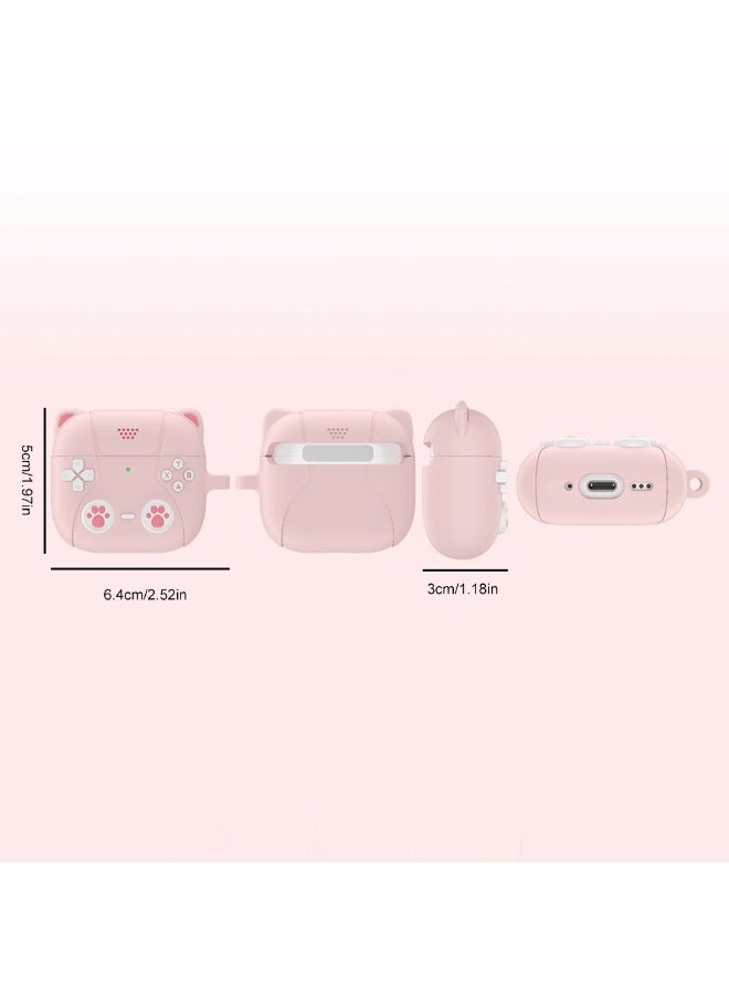AGYAONE For AirPods 4 Headphone Case - Cat Ear Shape Headphone Case, Pink Case - With Cat Ear Shape Lanyard, Designed for AirPods 4 - Pink - Image 4