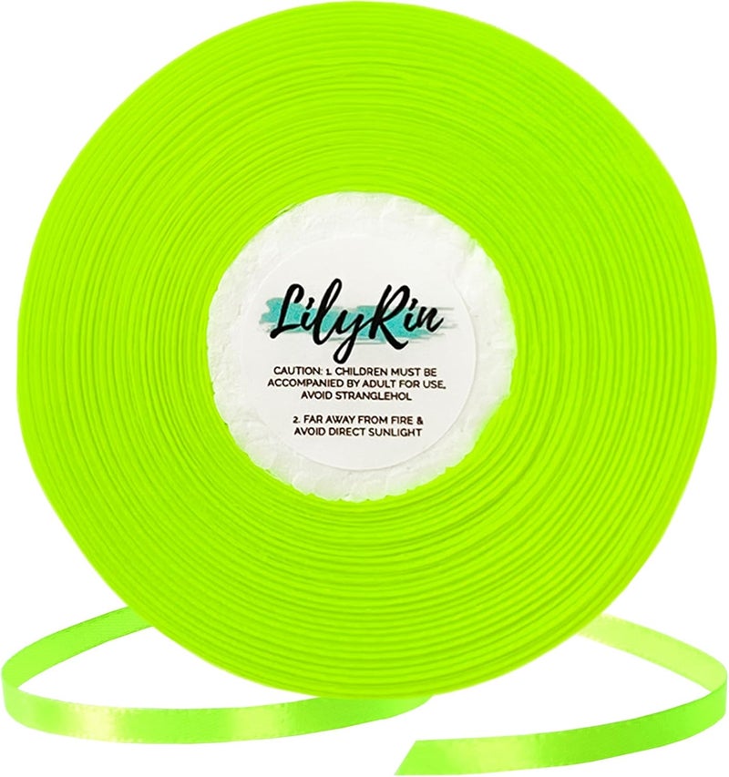 LilyRin Key Lime Ribbon 1/4 Inches 36 Yards Satin Roll Perfect for Scrapbooking, Art, Wedding, Wreath, Baby Shower, Packing Birthday, Wrapping Christmas Gifts or Other Projects Neon Green - Image 1