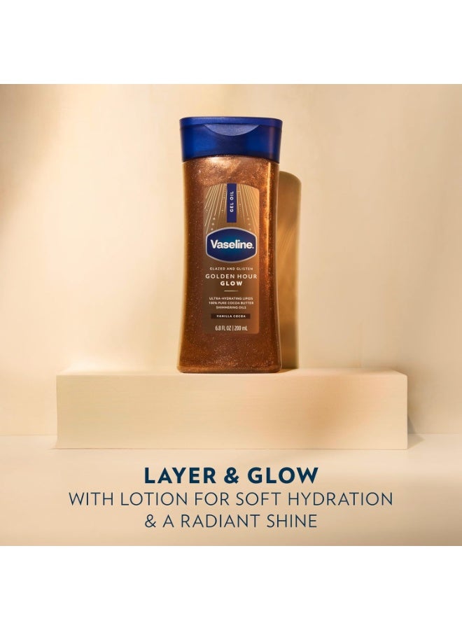 Vaseline Glazed & Glisten Golden Hour Body Gel Oil 6.8 Oz – Vanilla Cocoa Shimmering Body Oil with 100% Pure Cocoa Butter, Ultra-Hydrating Lipids, Radiant Golden Glow & Deep Moisturization - Image 2