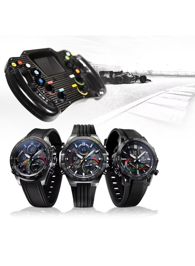Casio Edifice ECB-40MP-1ADF Men’s Analog-Digital Bluetooth Watch with Black Resin Strap – Racing Multicolor Dial - Image 4