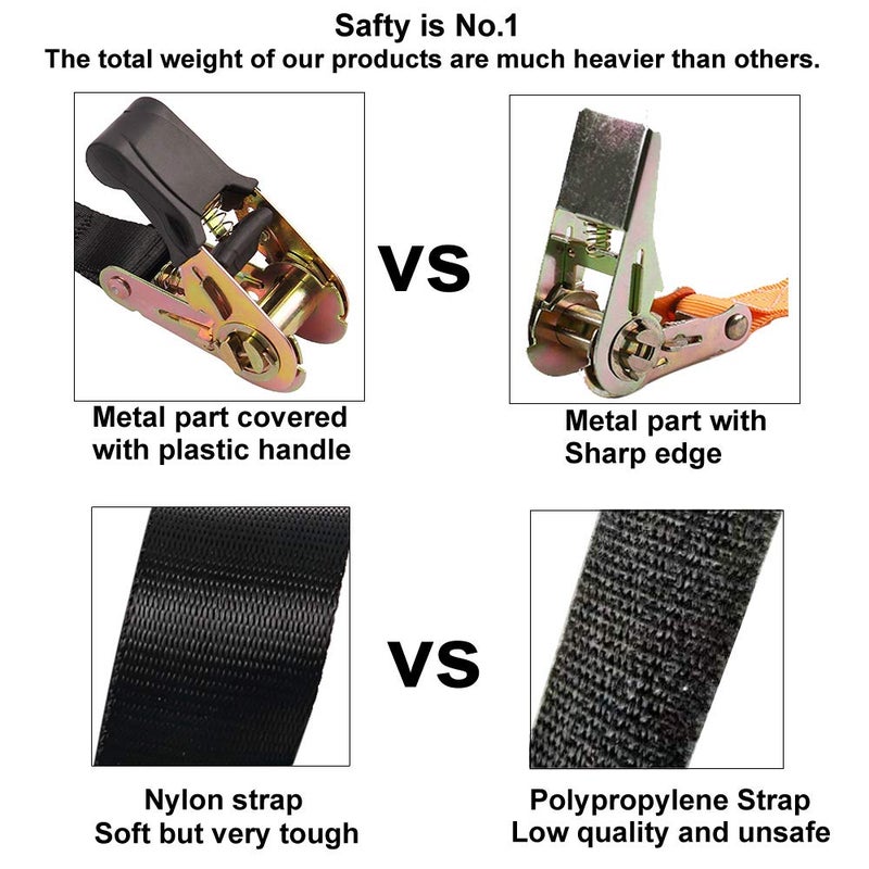 Ayaport Endless Ratchet Tie Down Straps Heavy Duty Cargo Tie Downs  Durable Nylon Black Strap Down Ratcheting Securing Straps  Track Spring Fittings  Tie-Down Motorcycles  Trailer Loads  Kayak (8Ft - 4Pack) - Image 4